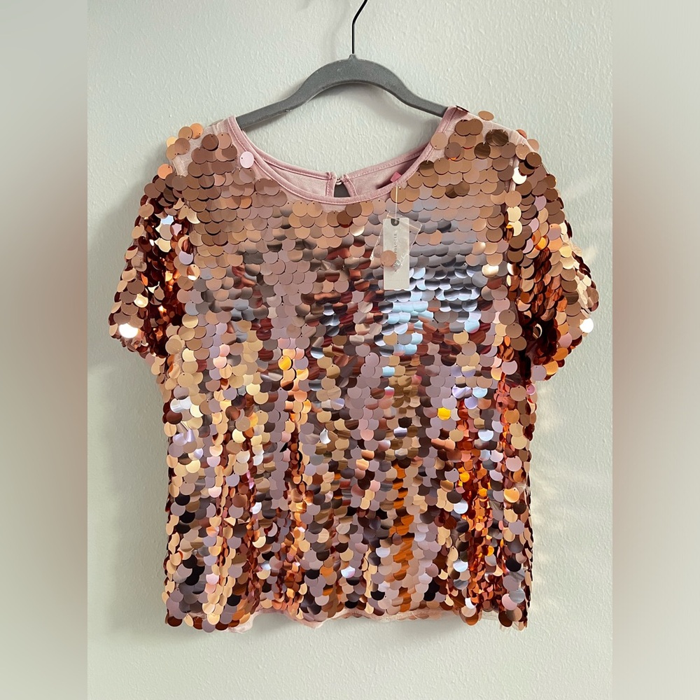Anthropologie Pink Sequin tee, size small, NWT